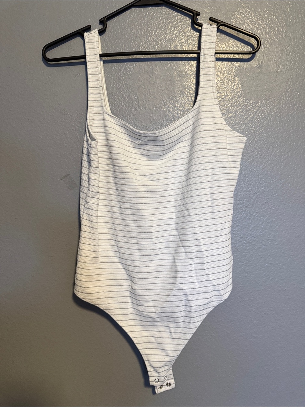 Express White and Gray Striped Ribbed Bodysuit